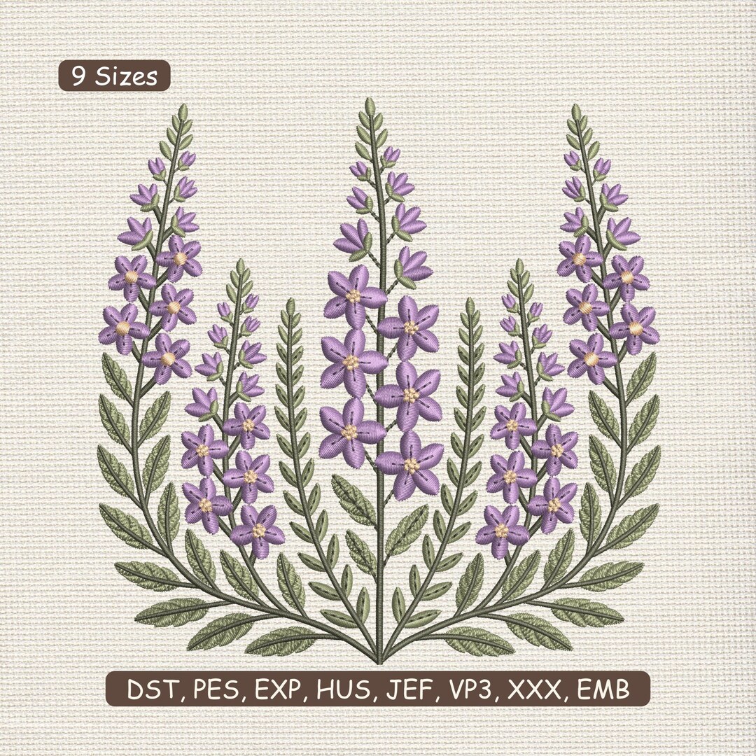 Lavender Floral Embroidery Design, Purple Wildflower Botanical Machine ...