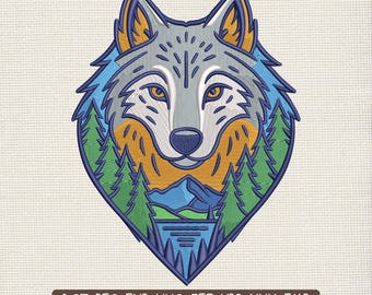 Motif de broderie tête de loup, motif géométrique loup tribal, fichier de broderie Machine nature faune DST PES XXX, 9 tailles