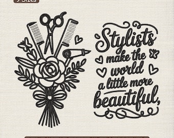 Diseño de bordado tipográfico con cita floral, arte de bordado con texto floral inspirador de peluquero – DST PES JEF, 9 tamaños