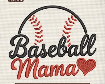 Baseball Mama Embroidery Design, Baseball Mom Heart Sports Machine Embroidery Pattern – DST PES XXX, 9 Sizes