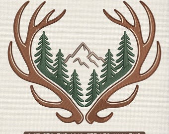 Hunting Antler Arrow Embroidery Design, Deer Antlers Forest Machine Embroidery Pattern – PES JEF DST, 9 Sizes