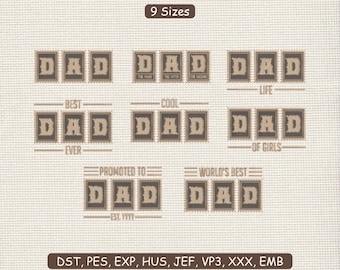 DAD Embroidery Bundle Design, Father's Day Anniversary Machine File DST PES | Instant Download