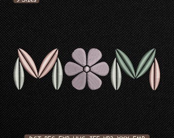 Broderidesign med blommor och löv från Mamma, maskinbroderimönster med bokstäver och blommor från Mamma – DST PES HUS, 9 storlekar