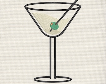 Martiniglas borduurontwerp, Margarita Borduurmachine-bestand, Cocktails Borduurontwerp, Borduurontwerp Drankjes, Aangepast Borduurwerk