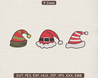 Christmas Hats Embroidery Design : Xmas Decoration Machine File DST PES | 9 Sizes | Instant Download