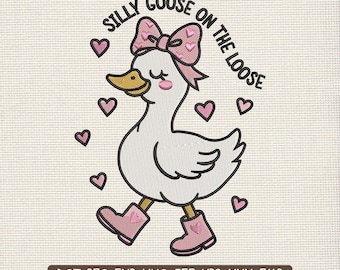 Goose Valentine Embroidery Design, Silly Goose Love Quote Embroidery Machine File – DST PES JEF, 9 Sizes