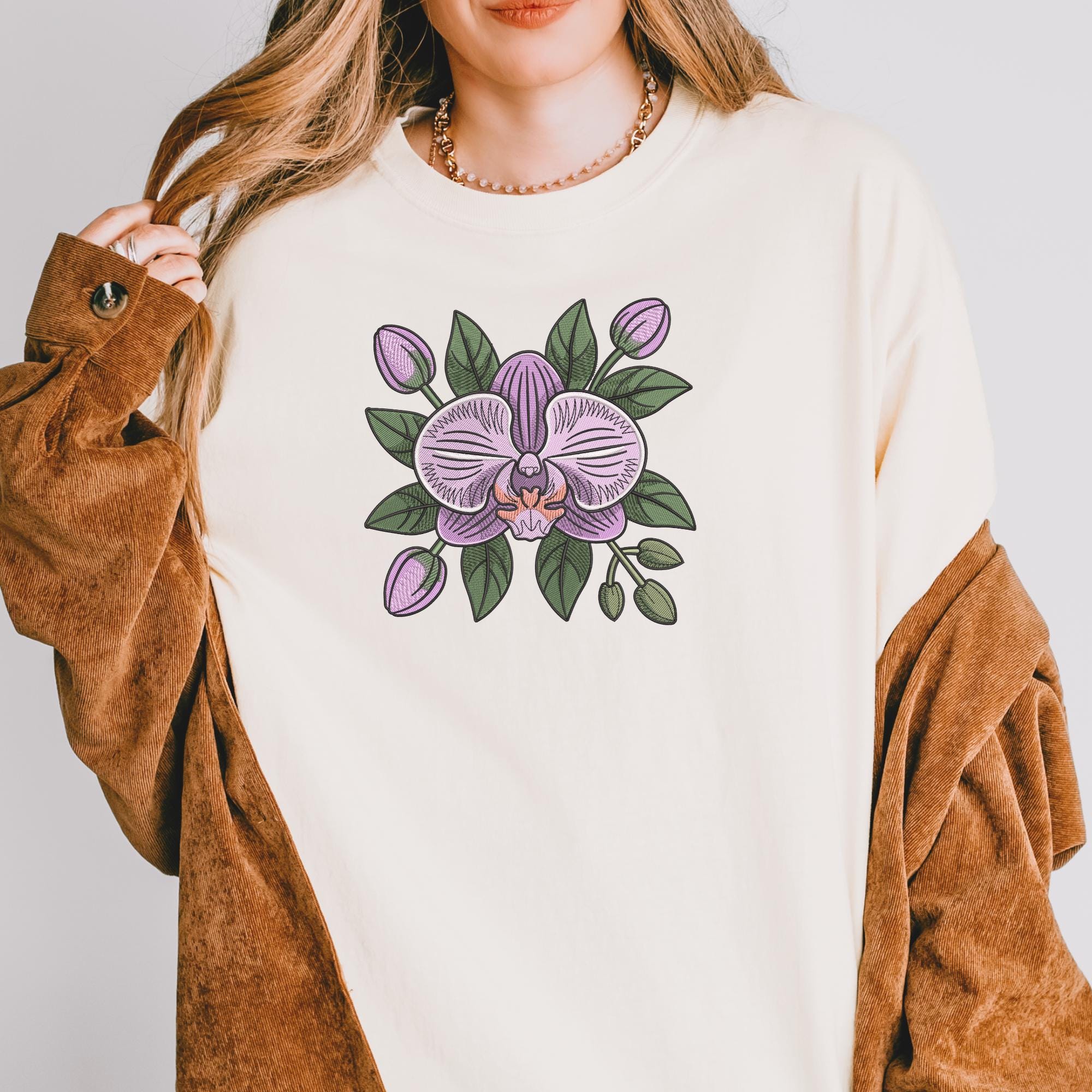 Purple Orchid Floral Embroidery Design, Elegant Botanical Bloom Machine ...