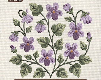 Purple Floral Cluster Embroidery Design, Botanical Flower Group Machine Embroidery File – DST PES JEF, 9 Sizes