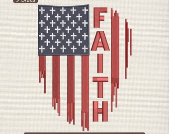 Motif de broderie croix drapeau américain Faith, motif de broderie Machine patriotique chrétien – DST PES VP3, plusieurs tailles