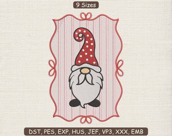 Christmas Gnome Embroidery Design, Xmas Holiday Machine Embroidery File DST PES | Instant Download