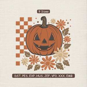 Halloween Floral Pumpkin Ghost Embroidery Design | Spooky Season Halloween Pumpkin Embroidery Machine File DST PES 9 Sizes | Fall Flowers