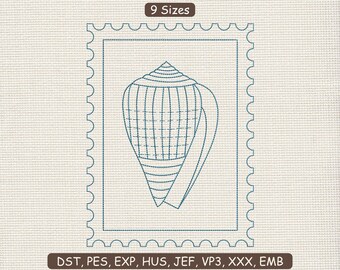 Seashell Outline Embroidery Design File : Ocean Coastal Mollusks Sea Creature Machine Patch | 9 Sizes