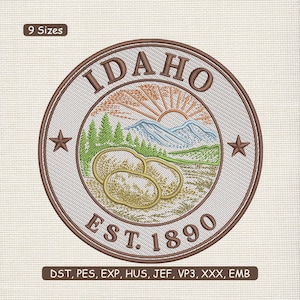 Idaho EST. 1890  Potato Farm Landscape Embroidery Design, State Pride Machine Embroidery Pattern – PES VP3, 9 Sizes