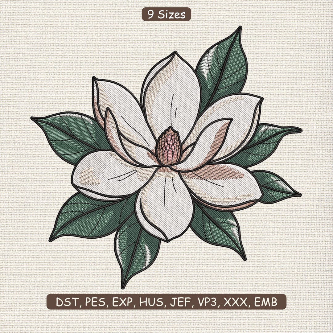 White Magnolia Flower Embroidery Design, Elegant Southern Floral ...