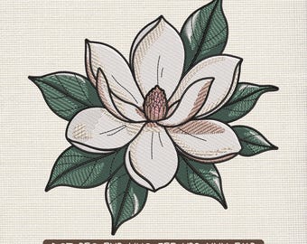 White Magnolia Flower Embroidery Design, Elegant Southern Floral Embroidery Pattern – DST PES JEF, 9 Sizes