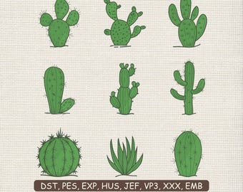 Cactus Embroidery Bundle, 9 Desert Cacti & Succulent Motif Set, Boho Botanical Machine Embroidery Design DST PES HUS, 9 Sizes
