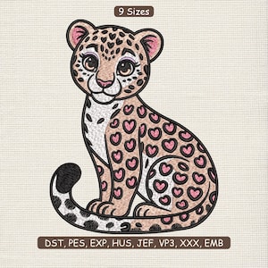Leopard Embroidery Design, Heart Spot Valentine Animal Machine Embroidery Pattern – DST PES JEF, 9 Sizes