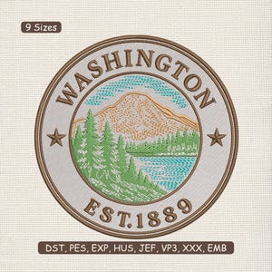 Washington Mount Rainier Embroidery Design, Pacific Northwest Nature Machine Embroidery Patch