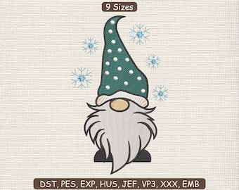 Gnome w/ Snowflake Embroidery Design, Santa Claus Machine Embroidery File DST PES | Instant Download