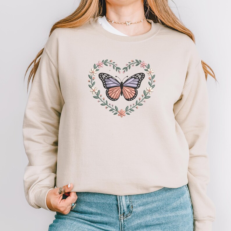 Butterfly Floral Heart Embroidery Design, Romantic Spring Garden ...