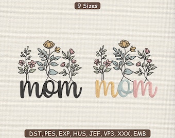 2 Floral Mom Embroidery Design : Mother's day Machine File DST PES | 9 Sizes | Instant Download