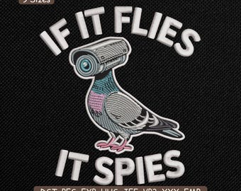Motif de broderie des espions S'il vole, fichier de broderie Machine drôle oiseau espion complot – JEF EXP
