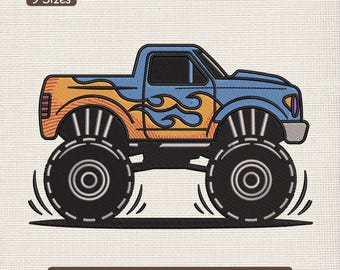 Monster Truck Off Road Embroidery Design, Pickup Truck Machine Embroidery File – DST PES JEF, 9 Sizes