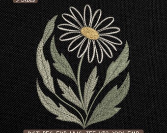 Broderidesign med prästkragestjälk, minimalistiskt maskinbroderimönster med vildblommor – DST PES JEF, 9 storlekar