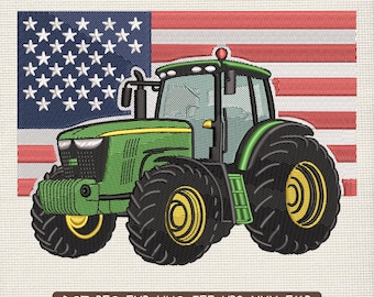 Farm Tractor Embroidery Design, USA Flag Country Farming Pride Machine Embroidery File – DST PES, 9 Sizes