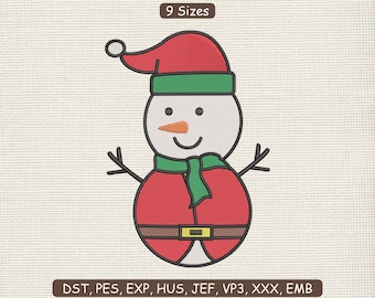 Snowman Embroidery Design : Christmas Machine File DST PES 9 Sizes | Instant Download