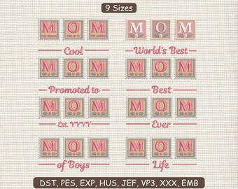 Mom Bundle Embroidery Design – Mother’s Day Letter Set Embroidery Machine Pattern DST, PES, 9 Sizes