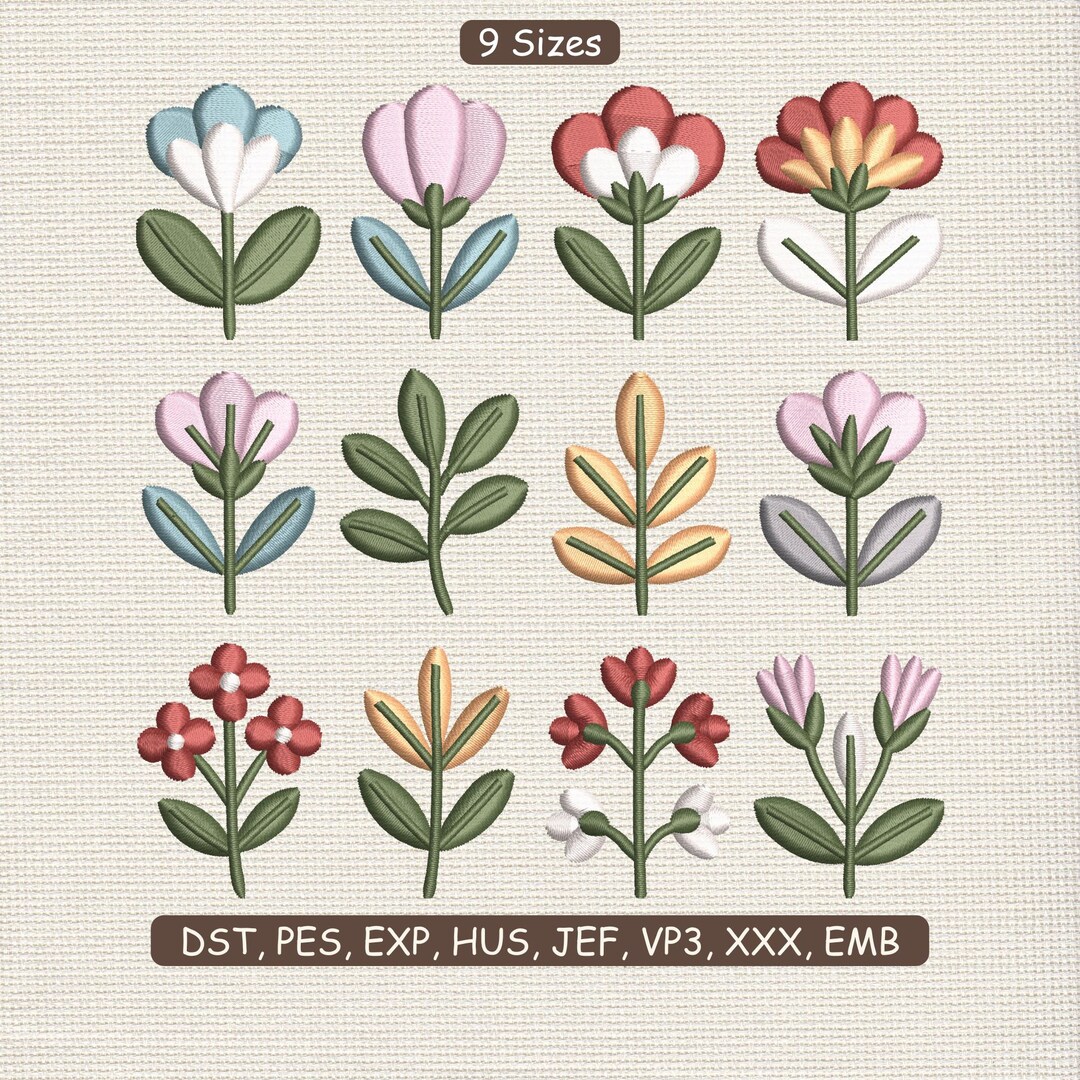 Floral Embroidery Design Bundle, Mini Flower Machine Embroidery Pattern ...