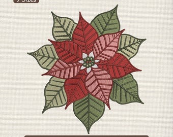 Motif de broderie fleur de poinsettia, fichier de broderie Machine botanique floral de Noël – DST PES JEF, 9 tailles