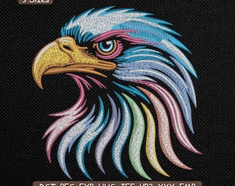 Neon Eagle Head Embroidery Design, Patriotic Bird Lover Machine Embroidery Pattern – Multi Size Included