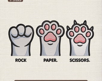 Motif de broderie pattes de ciseaux en papier roche, motif de broderie Machine drôle de jeu de pattes de chat – DST PES JEF, 9 tailles