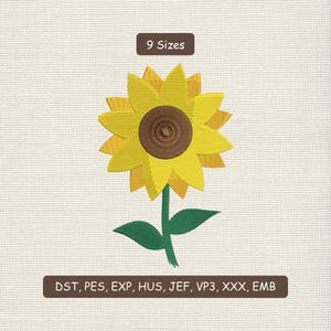 Sunflower Embroidery Design, Sunflower Stem Embroidery Machine File, Sunflower pattern Design, Flower, Floral Embroidery File, 9 sizes