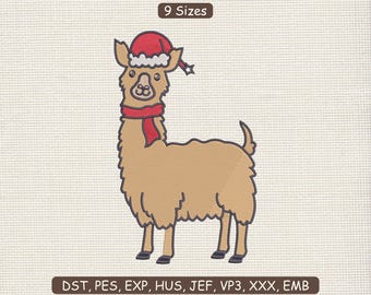 Christmas Alpaca Embroidery Design : Xmas Decoration Machine File DST PES | 9 Sizes | Instant Download