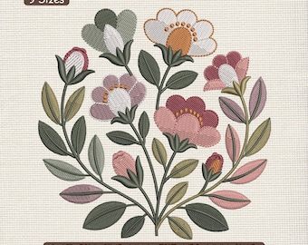 Floral Meadow Embroidery Design, Wildflower Field Botanical Machine Embroidery Pattern – DST PES JEF, 9 Sizes