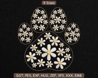 Motif de broderie patte de marguerite, fichier de broderie machine à imprimé patte de chien floral DST PES | Téléchargement instantané