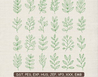 Broderidesignpaket med lövkonturer, maskinbroderifiler med 24 minilöv, 9 storlekar ingår