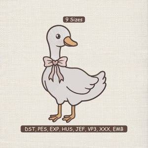 Coquette Silly Goose Applique Embroidery Design File | Cute Goose with Bow | Lovely Pink Coquette Goose Embroidery | DST PES 9 Sizes