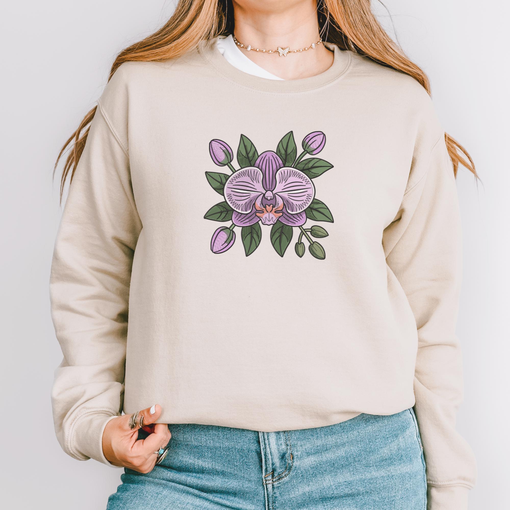 Purple Orchid Floral Embroidery Design, Elegant Botanical Bloom Machine ...
