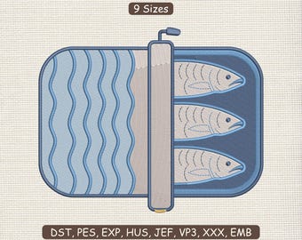 9 Sizes | Sardine Embroidery Design, Fish Lover Machine File DST PES, Fisherman Stitch Pattern