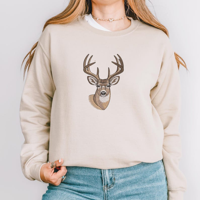 Broderidesign med realistiskt bockporträtt, broderimaskin för hjorthuvud, jaktfil – DST PES JEF, 9 storlekar bild 4