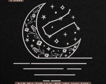 Gemini Constellation Embroidery Design, Zodiac Machine Embroidery File – DST PES JEF, 9 Sizes