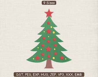 9 Sizes | Christmas Tree Embroidery Design : Holiday Decoration Stitch Machine File | DST PES & more | Instant Download