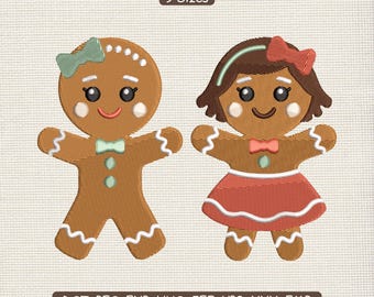 Gingerbread Couple Embroidery Design, Cute Christmas Cookie Embroidery Pattern, Holiday Stitch Art PES DST, 9 Sizes