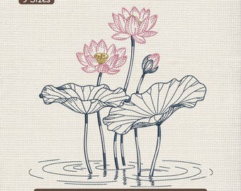Minimalistisk blomskissbroderidesign, handritad botanisk linjeuppsättning maskinbroderifil – DST PES JEF, 9 storlekar