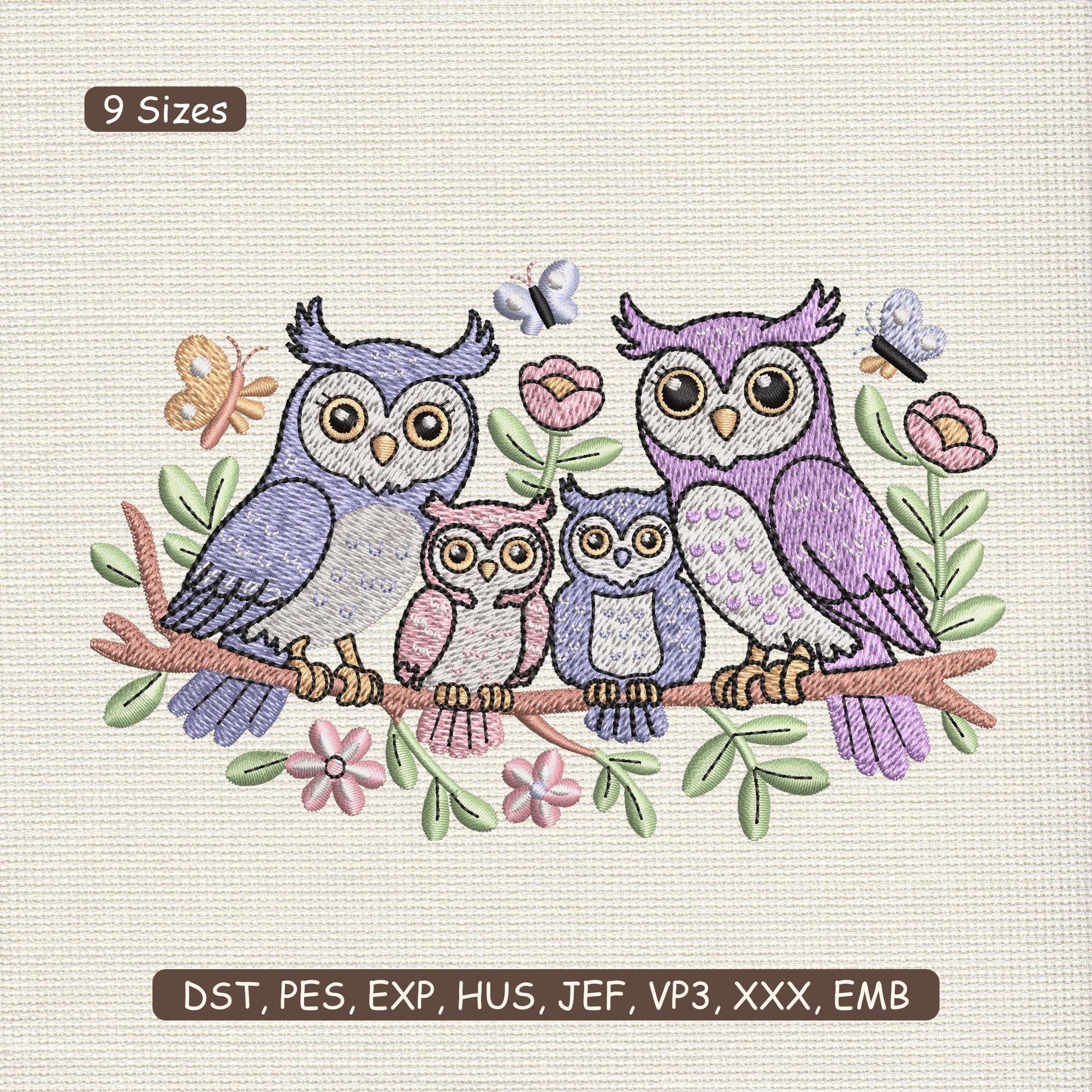 Owl Family Embroidery Design, Cute Owl Clipart Family Art Machine Embroidery Pattern &ndash; DST PES