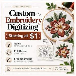 Custom Embroidery Digitizing Service | Text, Logo, Image & Pet Complex Digitizing for Machine Embroidery, PES, DST